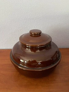 Pentola per fagioli crock marrone con coperchio ceramica gres - Foto 1 di 4