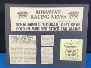 Jim Ouellette Milwaukee Track Speedway Pit Pass & Newspaper Clippings 1963 Lt#28 - Picture 1 of 4