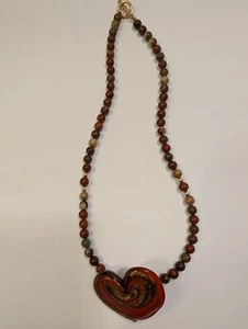 Made In Murano Glass Heart & Beads 16" Necklace 14/20GF Toggle Clasp - Picture 1 of 18