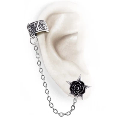 Alquimia Gótica Rosa Nocta Pentagrama Negro Rosa Pendientes Cadena E382 Foto 1 de 4