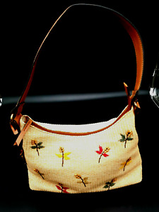 Fossil Jute Embroidered Floral Handbag Purse ZB 9733