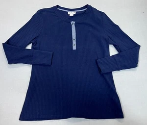 Ariat Real Womens Shirt Blouse XL 1/4 Button Henley Navy Blue Long Sleeve - Picture 1 of 16