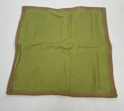 Pottery Barn 20" Pillow Cover Green 100% Green Linen Jute Braid Square - Image 1 of 4