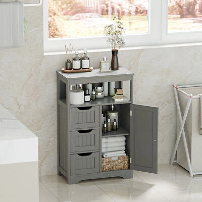Mueble de baño organizador de almacenamiento ajustable con 1 puerta 3 cajones gris Foto 1 de 4