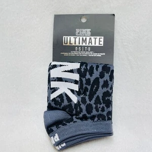 2 PAIRS Victoria's Secret Pink GREY BLACK LEOPARD No Show Socks Sport Run Ankle - Picture 1 of 3