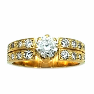 1 ct Diamant Ring 0.8 ct Brillant Solitär & 0.2 ct Akzent Diamanten 750 Gold - Picture 1 of 6