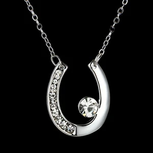 925 Sterling silver 20" necklace CRYSTAL CZ HORSESHOE LUCK pendant gift WOMEN - Picture 1 of 6
