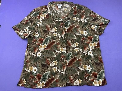 BonWorth  Hawaiian Button Up Shirt Mens XL Brown Floral Pattern Polyester - Image 1 of 4