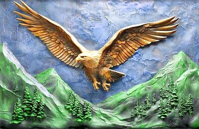 SOARING EAGLE OVER VALLEY 3D Art Print on Canvas Wall Art 11"x17"-Ready To Frame - Image 1 of 3