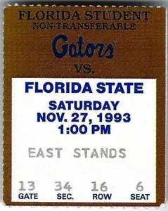 1993 Florida State Football National Champs Game Ticket Stub from Florida Game  - Picture 1 of 1
