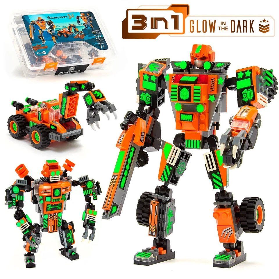 Robot Mech Building Blocks STEM Toy Glow in the Dark 3in1 Gift For Boys Kids - Image 1 of 4