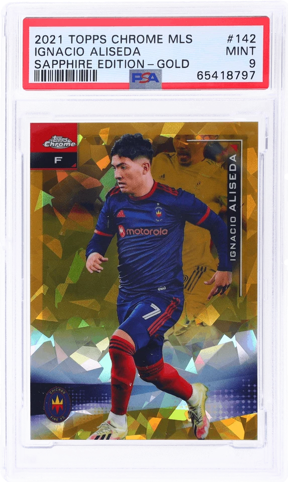 2021 Topps Chrome MLS Sapphire Ignacio Aliseda Gold Refractor #142 /50 PSA 9 - Image 1 of 2