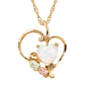 Black Hills Gold Heart Necklace with Lab-Created Opal Heart - Picture 1 of 1