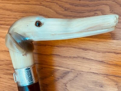 Bastón continental único, galgo cuerno tallado, ojos de vidrio, virola de latón rara. Foto 1 de 4