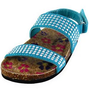 New girl's kids sandals blue studs t strap summer casual open toe soft foot bed - Picture 1 of 10