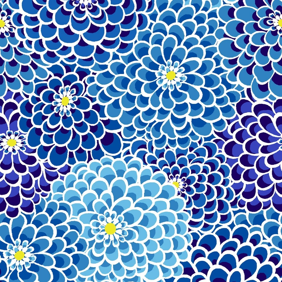 Tela para decoración del hogar acolchado floral flores azul púrpura atrevida de dalias por yarda Foto 1 de 3