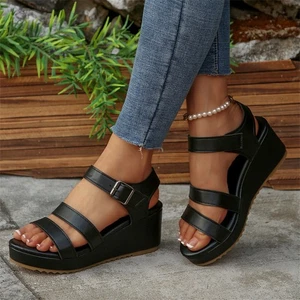 Sandalias de cuña de plataforma para mujer dos bandas punta abierta con soporte para arco zapatos romanos - Imagen 1 de 6