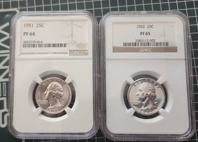 1951 NGC PF64 AND 1952 NGC PF 65 WASHINGTON PROOF QUARTERS - Image 1 of 4