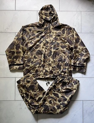 Винтажный LL Bean руководство костюм мужской большой 36 x 32 камуфляж изолированный капюшон куртка брюки ПВХ - Изображение 1 из 4