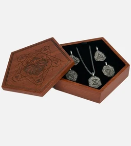 The Witcher Signs Pendant Necklace Set /w Chain + Keepsake Wooden Box Official - Picture 1 of 2