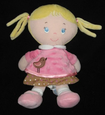 Kids Preferred Doll Baby Lovey Pink Brown Bird Dots Plush 11" - Image 1 of 4