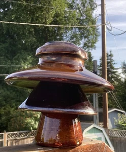 Vintage Porcelain Utility Pole Insulator Large Brown Mushroom Shape 12lbs. 14oz. - Picture 1 of 10