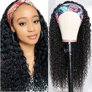 Brazilian Kinky Curly Virgin Human Hair Headband Wig Women Glueless Hair Wigs - Picture 1 of 9