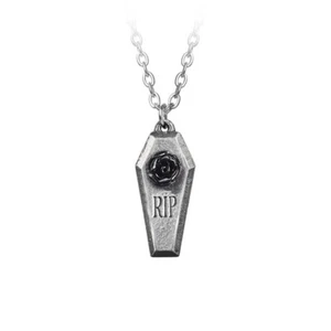 Alchemy Gothic RIP Rose Coffin Pendant Necklace Pewter Vampire Witch Occult Punk - Picture 1 of 2