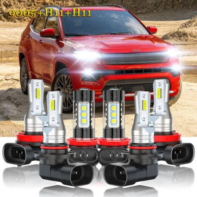For Jeep Compass Utility 4-Door 2.4L 2014-2022 LED Headlight+Fog Light Bulbs 6pc - Image 1 of 4