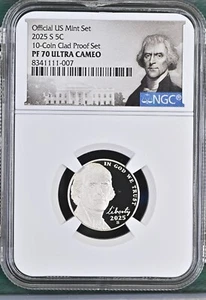 2025 S Jefferson Nickel 5C 10 Coin Clad Proof Set NGC PF 70 Ultra Cameo - Picture 1 of 2