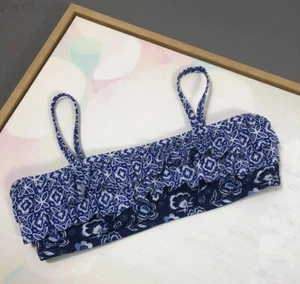 Justice Girls 16 Blue White Paisley Floral Tiered Ruffle Swim Bikini Top - Picture 1 of 5