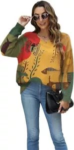 Women Christmas Sweater Graphic Oversized Long Sleeve Boho Printed Loose Fit.... - Picture 1 of 5