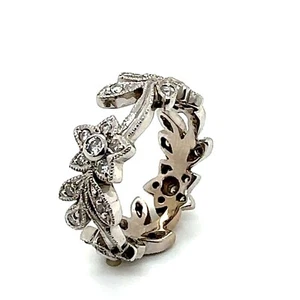 Estate 0.96ctw Diamond 18K PD White Gold Floral Eternity Band Ring Sz 8.5 - Picture 1 of 9