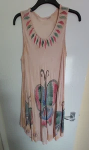 Beachwear XL Calf length peach sleeveless butterfly dress hippie/tie dye - Picture 1 of 8
