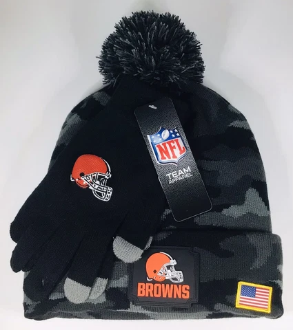 Cleveland Browns NFL Salute to Service Camo Camo Beanie & Gloves Set MSRP $50 Cover