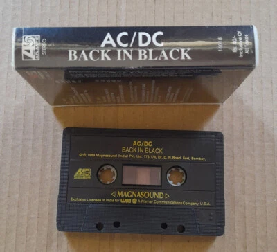 AC/DC INDIA Cassette Clamshell Case Back In Black Authentic Wea/Magnasound - Image 1 of 4