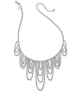 INC International Silver-Tone Crystal Chain Dripping Statement Women's Necklace - Picture 1 of 2