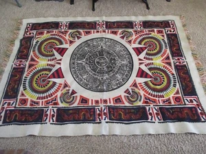 Manta de lana vintage a cuadros y dragón azteca? 58" x 77" NECESITA LIMPIEZA Bonito Único - Imagen 1 de 10