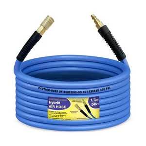 Manguera de compresor de aire 1/4 pulgada x 50 pies, 300 PSI manguera de aire híbrida de alta resistencia con Q... - Imagen 1 de 6