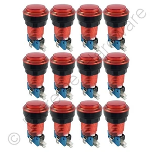 12 x Rot 12V LED T10 28mm Rund Beleuchtet Arcade Drucktaster & Mikroschalter - Bild 1 von 3