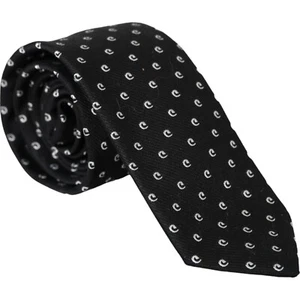 DOLCE & GABBANA Tie Black Logo Cotton Blend Adjustable Necktie Accessory 130usd - Picture 1 of 6