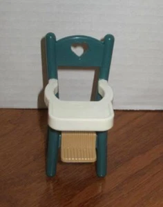 Silla alta Fisher Price 1993 vintage verde oscuro para casa de muñecas familia bebé - Imagen 1 de 3