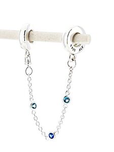 Authentic PANDORA silver 925 ale Triple Blue Stone Safety Chain Charm 791688C01