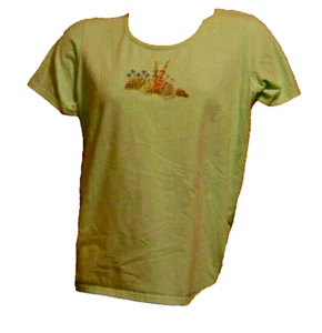 Camiseta Denim & Co Bordada Cinta Verde Menta 1X Mujer Plus Nueva sin etiquetas - Imagen 1 de 5