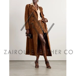 Brauner Leder Trenchcoat für Damen, Damen Wildledermäntel, Old Money Oberbekleidung - Bild 1 von 9