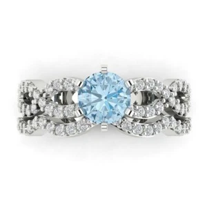 1.57 tcw Round Cut Engagement Ring for Women, 14K White Gold Blue Promise Ring - Picture 1 of 5