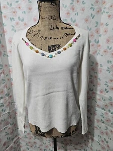 STUDIO, WOMEN'S BEIGE RAYON BL V-NECK BEADED LONG SLEEVED SWEATER, SIZE L - Picture 1 of 7
