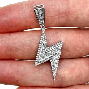 Colgante rayo de plata esterlina con diamantes reales de 0,50 quilates de 1,7" - Imagen 1 de 5