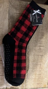 Cuddl Duds Women Terry Red Buffalo Plaid & Black Lounge Socks Shoe 4-10 - Picture 1 of 3