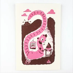 Eating Pooping Worm Art Print 4x6 Limited Edition Underground Dirt House B2099 - Picture 1 of 5
